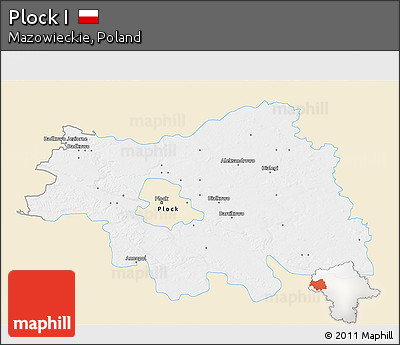 Classic Style 3D Map of Plock I, single color outside