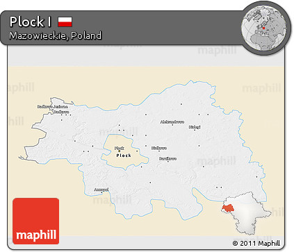 Classic Style 3D Map of Plock I, single color outside