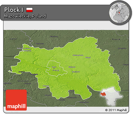 Physical 3D Map of Plock I, darken, semi-desaturated