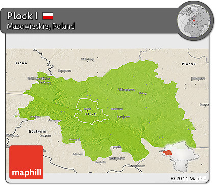 Physical 3D Map of Plock I, shaded relief outside