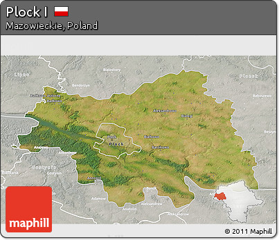 Satellite 3D Map of Plock I, lighten, semi-desaturated