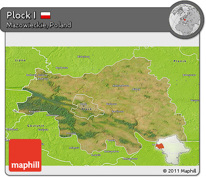 Satellite 3D Map of Plock I, physical outside