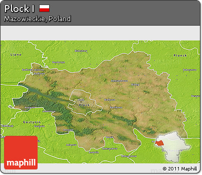Satellite 3D Map of Plock I, physical outside