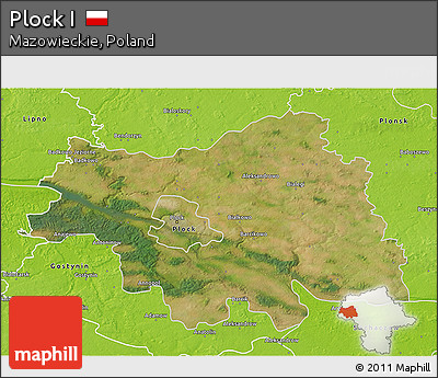 Satellite 3D Map of Plock I, physical outside