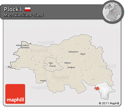 Shaded Relief 3D Map of Plock I, cropped outside