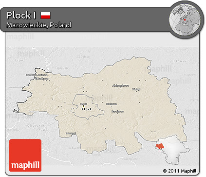 Shaded Relief 3D Map of Plock I, lighten, desaturated