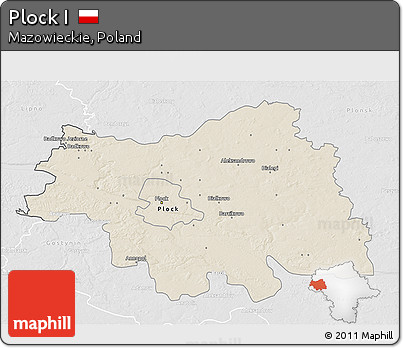Shaded Relief 3D Map of Plock I, lighten, desaturated