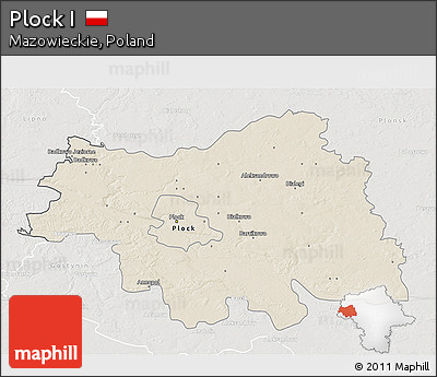 Shaded Relief 3D Map of Plock I, lighten, semi-desaturated