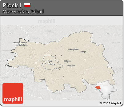 Shaded Relief 3D Map of Plock I, lighten, semi-desaturated