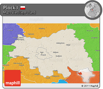 Shaded Relief 3D Map of Plock I, political outside