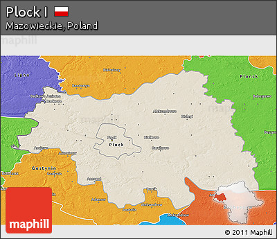 Shaded Relief 3D Map of Plock I, political outside