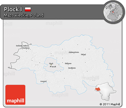 Silver Style 3D Map of Plock I, single color outside