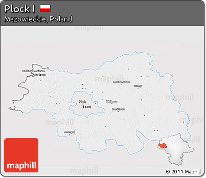 Silver Style 3D Map of Plock I, single color outside