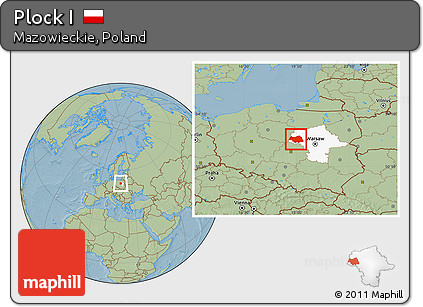 Savanna Style Location Map of Plock I, highlighted parent region, hill shading