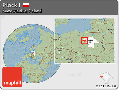Savanna Style Location Map of Plock I, highlighted parent region, hill shading