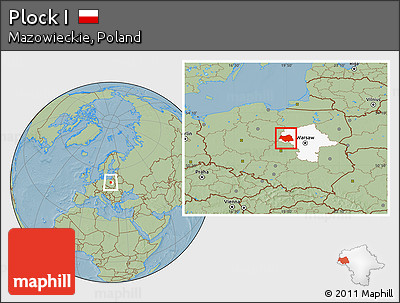 Savanna Style Location Map of Plock I, highlighted parent region, hill shading