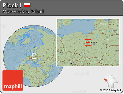 Savanna Style Location Map of Plock I, hill shading