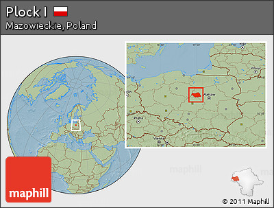 Savanna Style Location Map of Plock I, hill shading