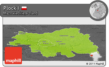 Physical Panoramic Map of Plock I, darken, desaturated