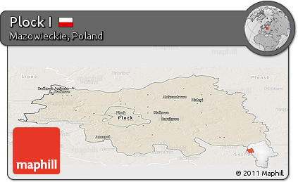 Shaded Relief Panoramic Map of Plock I, lighten