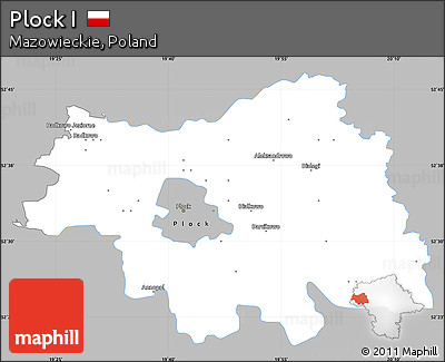 Gray Simple Map of Plock I, single color outside