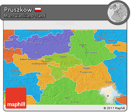 Physical 3D Map of Pruszkow, political outside
