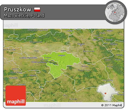 Physical 3D Map of Pruszkow, satellite outside