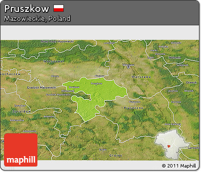 Physical 3D Map of Pruszkow, satellite outside