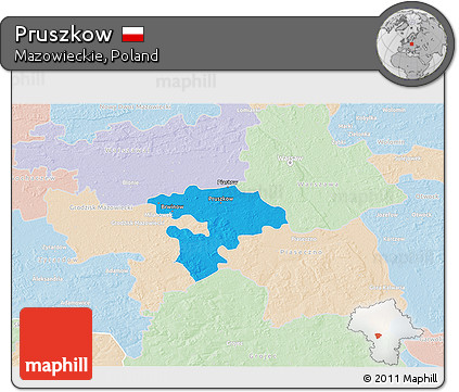 Political 3D Map of Pruszkow, lighten