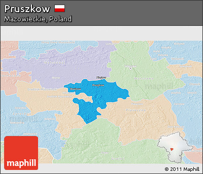Political 3D Map of Pruszkow, lighten