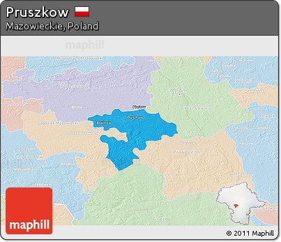 Political 3D Map of Pruszkow, lighten