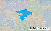 Political 3D Map of Pruszkow, lighten, semi-desaturated