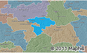 Political 3D Map of Pruszkow, semi-desaturated