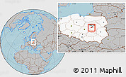 Gray Location Map of Pruszkow, highlighted country, hill shading