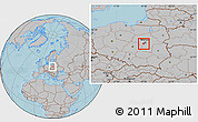Gray Location Map of Pruszkow, hill shading