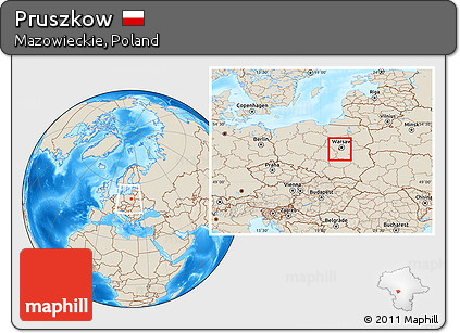 Shaded Relief Location Map of Pruszkow, within the entire country