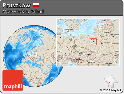 Shaded Relief Location Map of Pruszkow, within the entire country