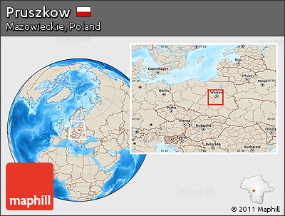 Shaded Relief Location Map of Pruszkow, within the entire country
