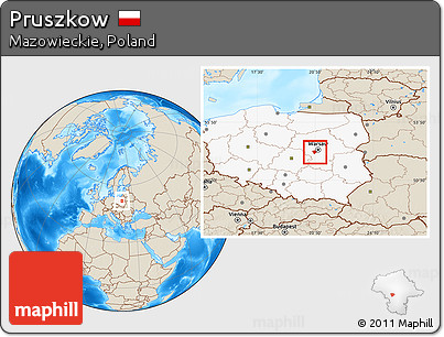 Shaded Relief Location Map of Pruszkow, highlighted country