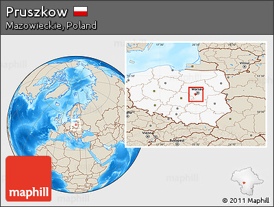 Shaded Relief Location Map of Pruszkow, highlighted country