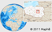 Shaded Relief Location Map of Pruszkow, highlighted country