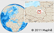 Shaded Relief Location Map of Pruszkow, highlighted parent region