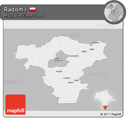 Gray 3D Map of Radom I, single color outside