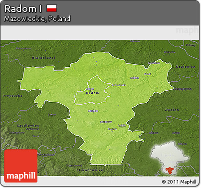 Physical 3D Map of Radom I, darken