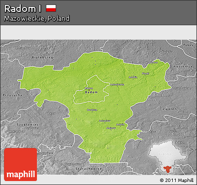 Physical 3D Map of Radom I, desaturated
