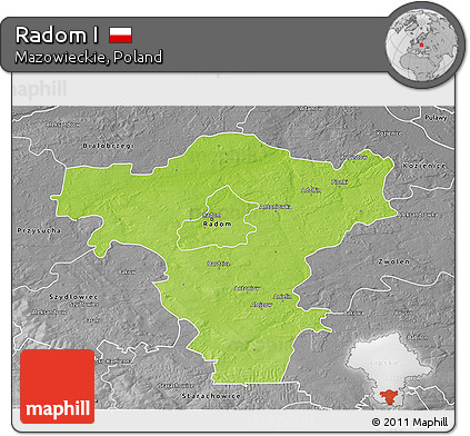 Physical 3D Map of Radom I, desaturated