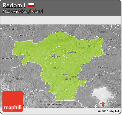 Physical 3D Map of Radom I, desaturated
