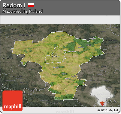 Satellite 3D Map of Radom I, darken, semi-desaturated