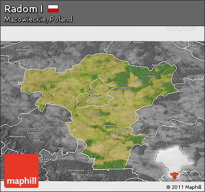 Satellite 3D Map of Radom I, desaturated
