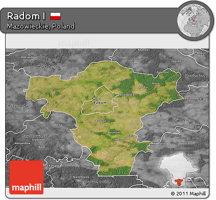 Satellite 3D Map of Radom I, desaturated